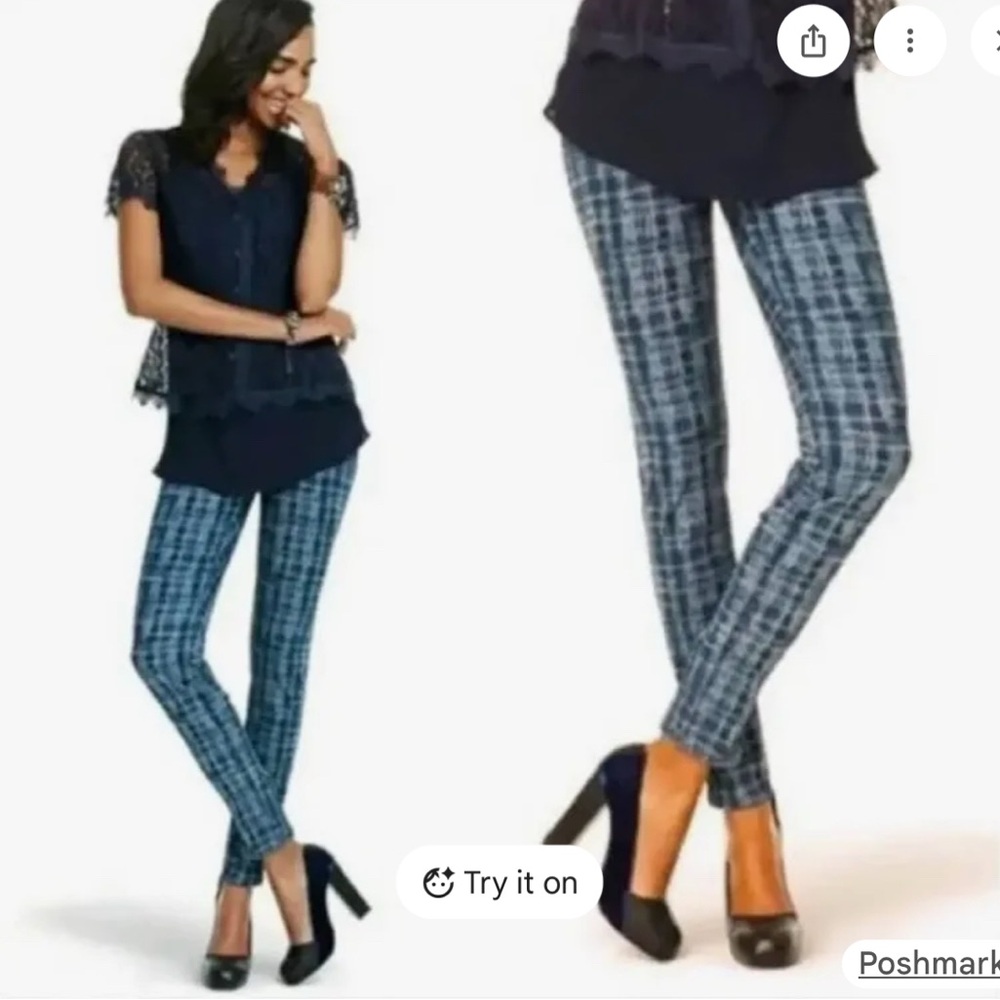 CAbi Grid Print Plaid Skinny Pants